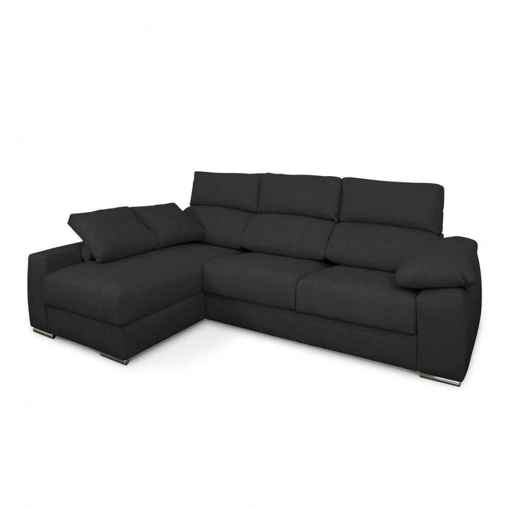 Sofá de Canto Compostela com Chaise Longue Reversível e Arrumação - Preto