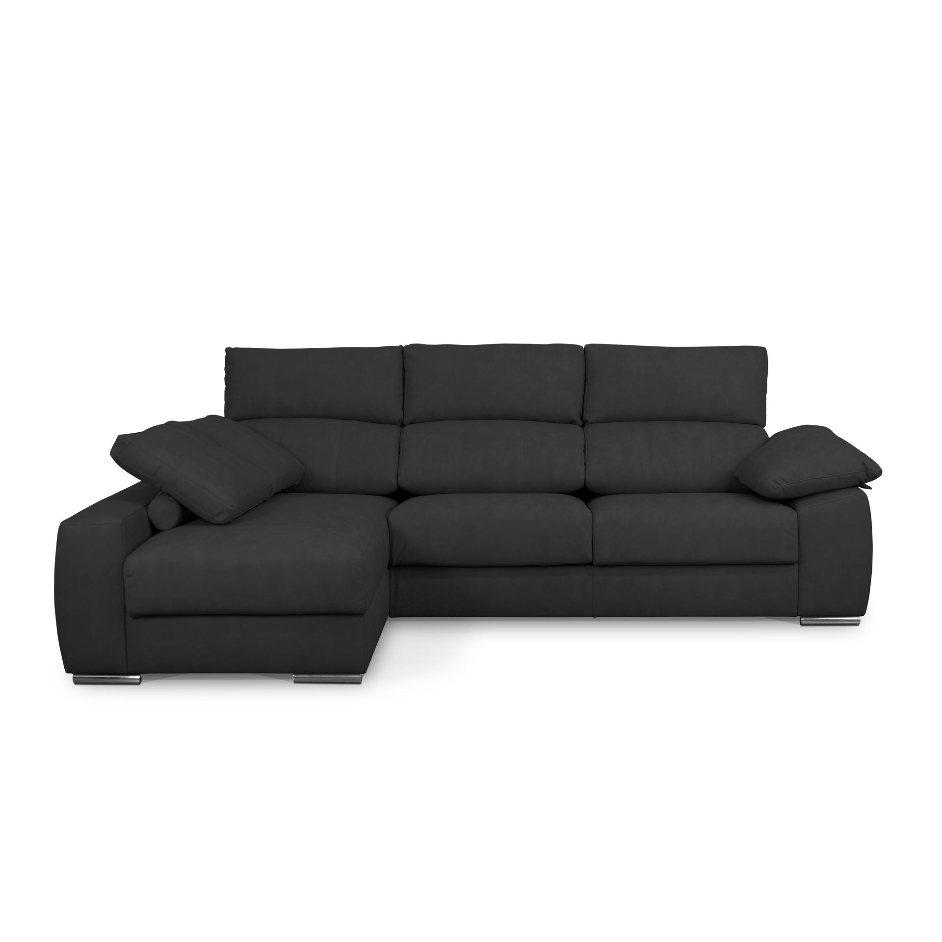 Sofá de Canto Compostela com Chaise Longue Reversível e Arrumação - Preto
