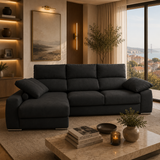 Sofá de Canto Compostela com Chaise Longue Reversível e Arrumação - Preto